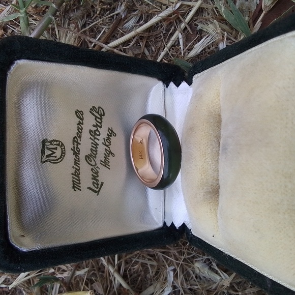 Miki moto,1850's 14kt gold/ jade Hong Kong China wedding ring - Picture 2 of 3